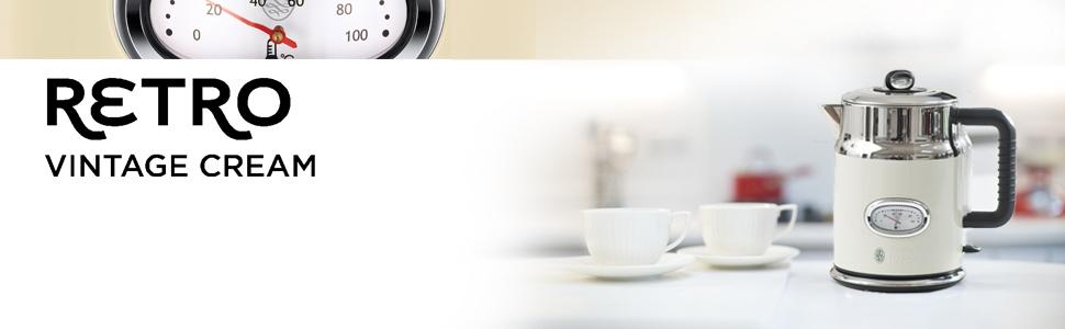 Електричний чайник Russell Hobbs 1.7л, 2400W, Retro Creme, з регулюванням температури, LED-дисплей, нержавіюча сталь