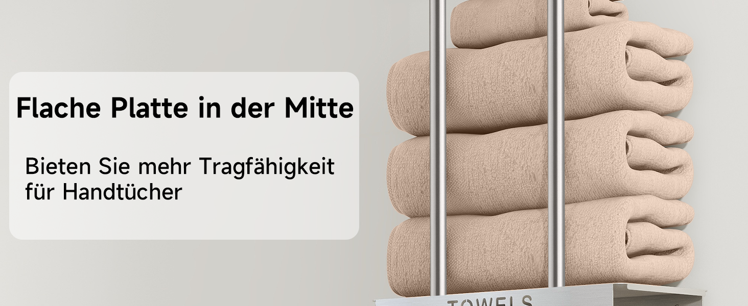 Трирівнева підставка для рушників з металевою полицею та 4 гачками, 86 см, срібна | Підставка для рушників для ванної кімнати