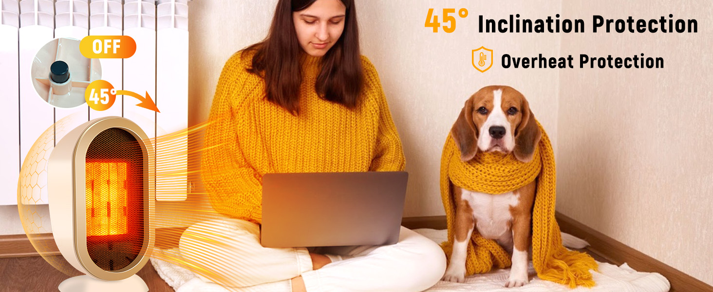 Електричний обігрівач Feebee: енергозберігаючий, тихий, 800/1200W, портативний, з контролем температури та захистом від перегріву та перекидання. Підходить для спальні, дому, офісу. (Білий, Бежевий)