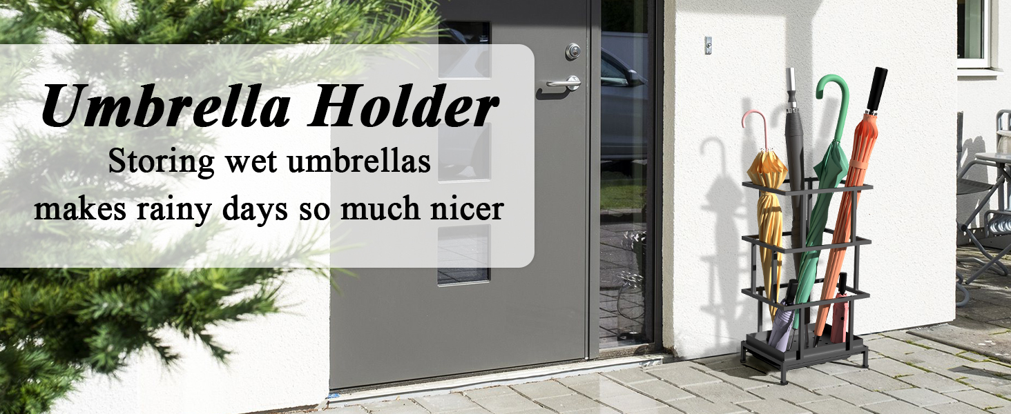 Металева підставка для парасоль під Alyoen з водозбірником та регульованими ніжками, 26,5 x 21,5 x 47,5 см, чорна