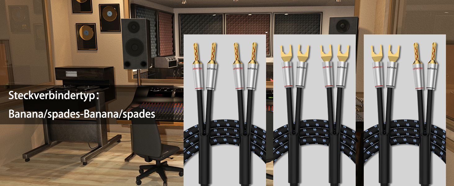 Акустичний кабель Tertullus Hi-Fi OFC попобіжний (посріблений) з банановими роз'ємами B-B, 2м, для домашнього кінотеатру та підсилювачів