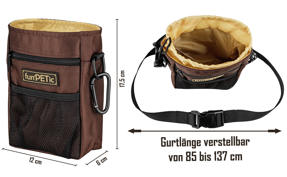 Набір для годування тварин funPETic: сумка для корму з 4 відділеннями, складна миска з силікону, кишеня для ласощів та карабін. Підходить для собак, котів, коней.