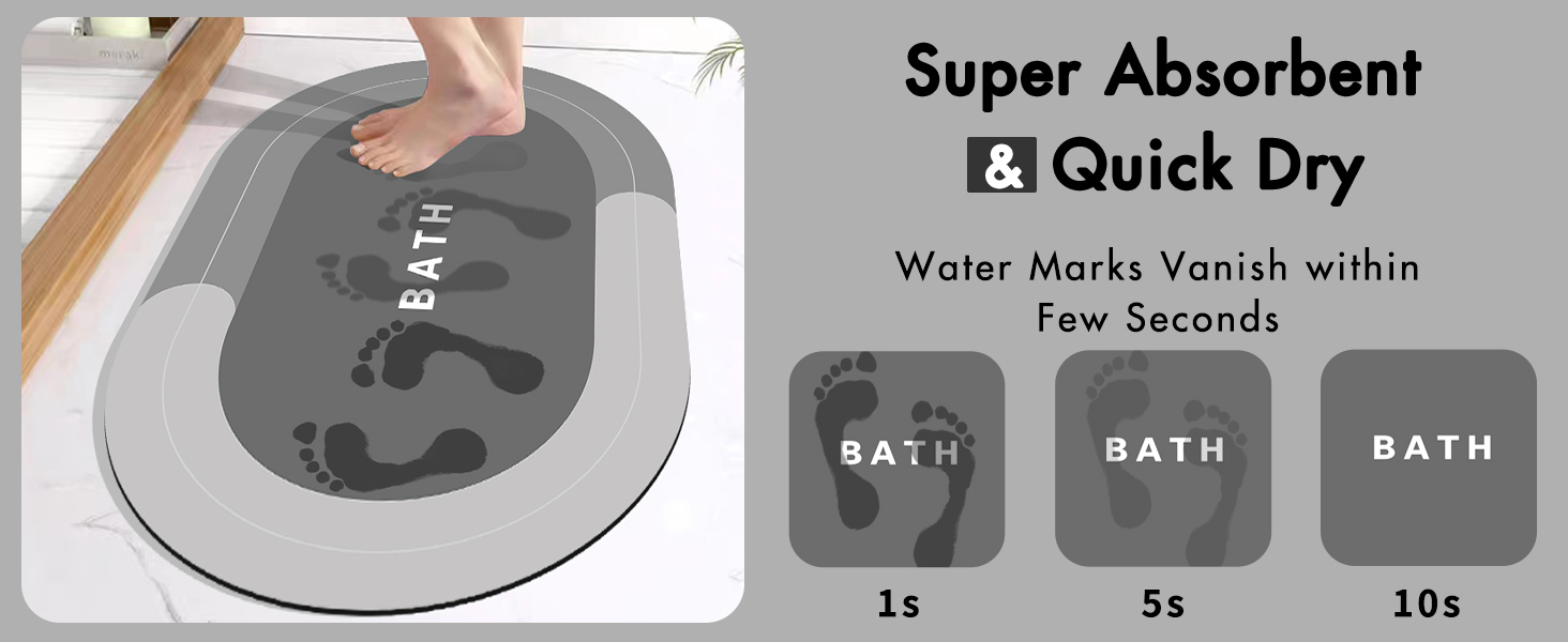 Килимок для ванної кімнати, гумовий, швидковисихаючий, неслизький, 40 x 60 см (Світло-сірий)