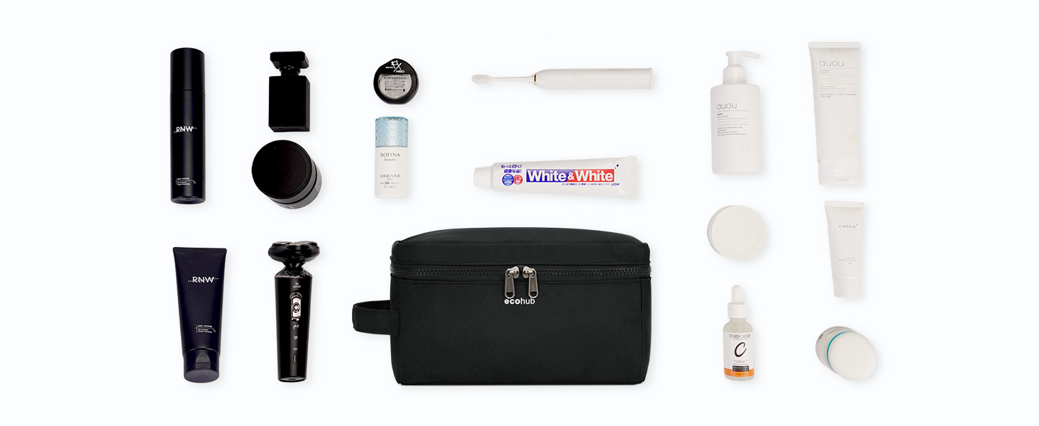 Чоловіча дорожня косметичка ECOHUB, водонепроникна, з відділенням для мокрого та сухого, двома блискавками, темно-синя, L