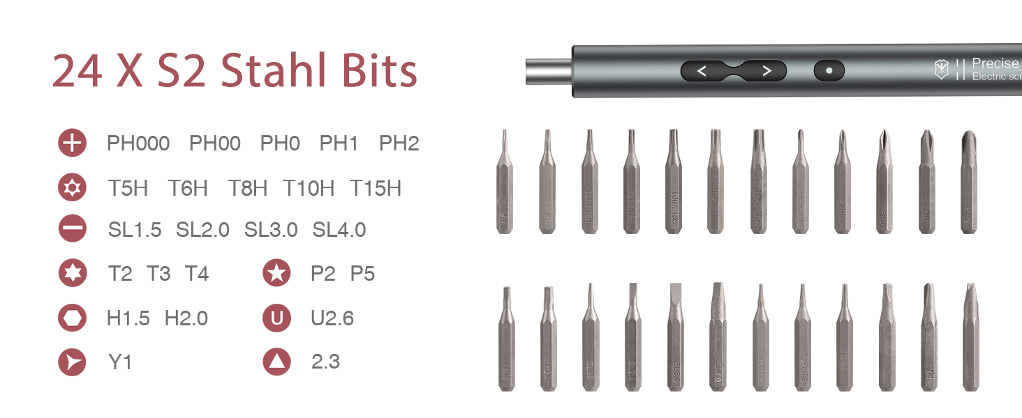 LOFICOPER Міні електричний набір викруток 28 в 1 з LED, USB-C, для ремонту ноутбуків та годинників (сірий)