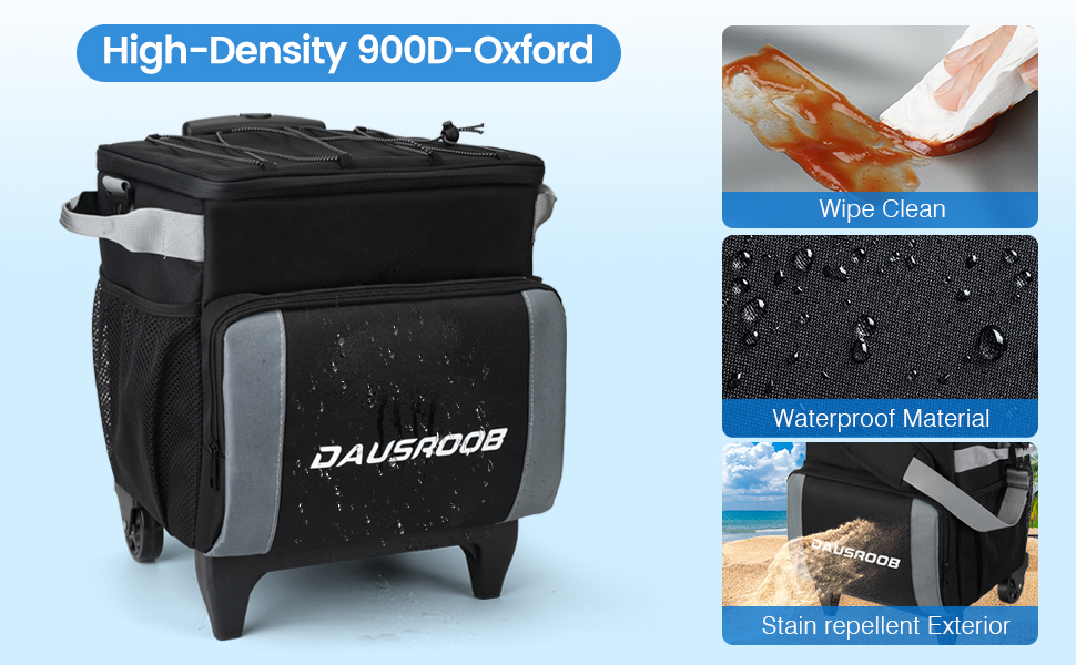 Ізольований холодильник на колесах 48 літрів для пікніка, кемпінгу, риболовлі, пляжу - сірий/чорний