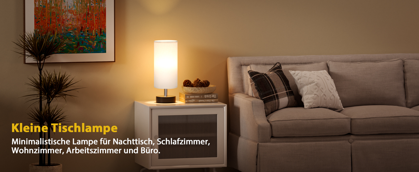 Нічна лампа Kakanuo з 3 колірними температурами, біла, з вимикачем, абажур з льону, для вітальні, спальні, офісу, дитячої кімнати (LED лампа в комплекті), колір A-білий+чорний