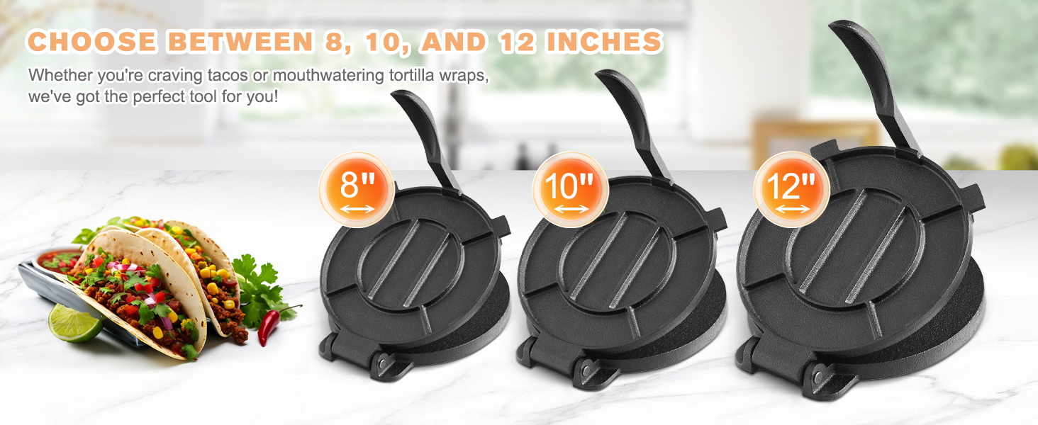 Пресс для тортилій з чавуну 25 см, ротатор, прес для тако, чорний