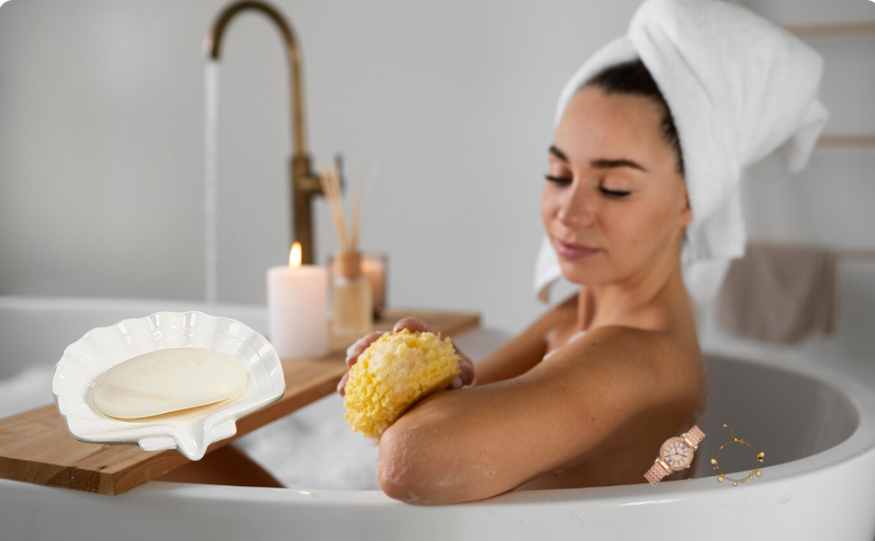 Керамічна мильниця з піддоном CHENKEE, 1 шт. Біла мильниця для душу, ванни, кухні, мийки