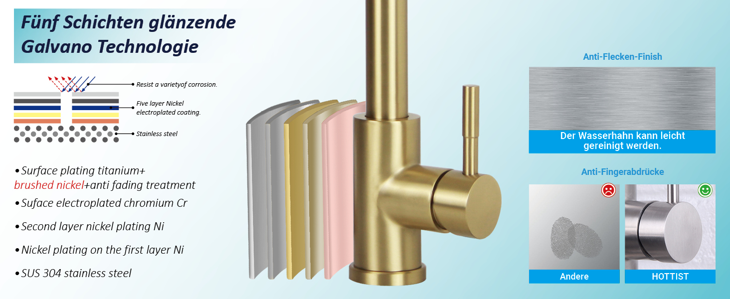 Чорний кухонний змішувач з висувною лійкою, високий поворотний вилив, 2 режими розпилення, шланговий, нержавіюча сталь, матове золото