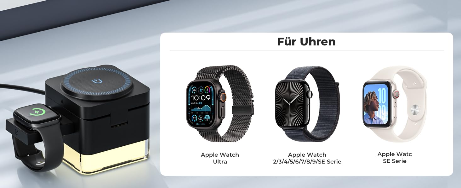 Зарядна станція 3-в-1 Apple Watch та iPhone, бездротовий зарядний пристрій для iPhone 16/15/14/13/12 Pro Max/Pro/Plus, Apple Watch, AirPods. З нічником сенсорним для спальні, вітальні, офісу 10.5*13.8*7.5см