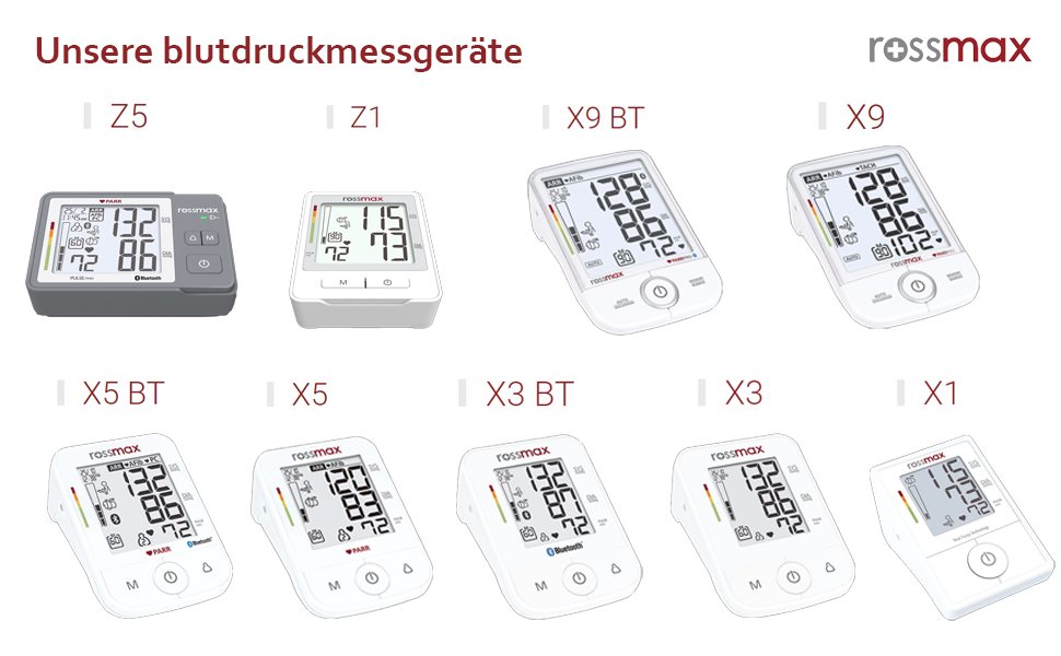 Тонометр ROSSMAX X5 BT з Bluetooth – вимірювання на плечі, автоматичний, клінічно перевірений. Виявлення AFib та PC, LCD-дисплей.