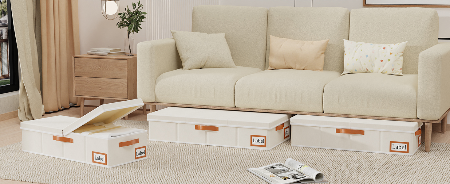 Yawinhe 2 Pack Under Bed Storage Drawers, Clothes Storage with Lid, Foldable Storage Bag with Handles, for Bedding, Blankets, Clothes, 60x30x15cm, Beige