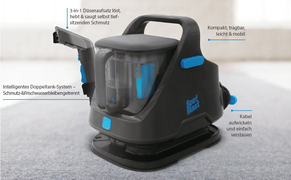 Livington SpotBlast: мийкий пилосос та видалення плям для килимів, диванів, оббивки та авто. Потужний мийний пилосос з насадкою 3-в-1. Видаляє плями від тварин.