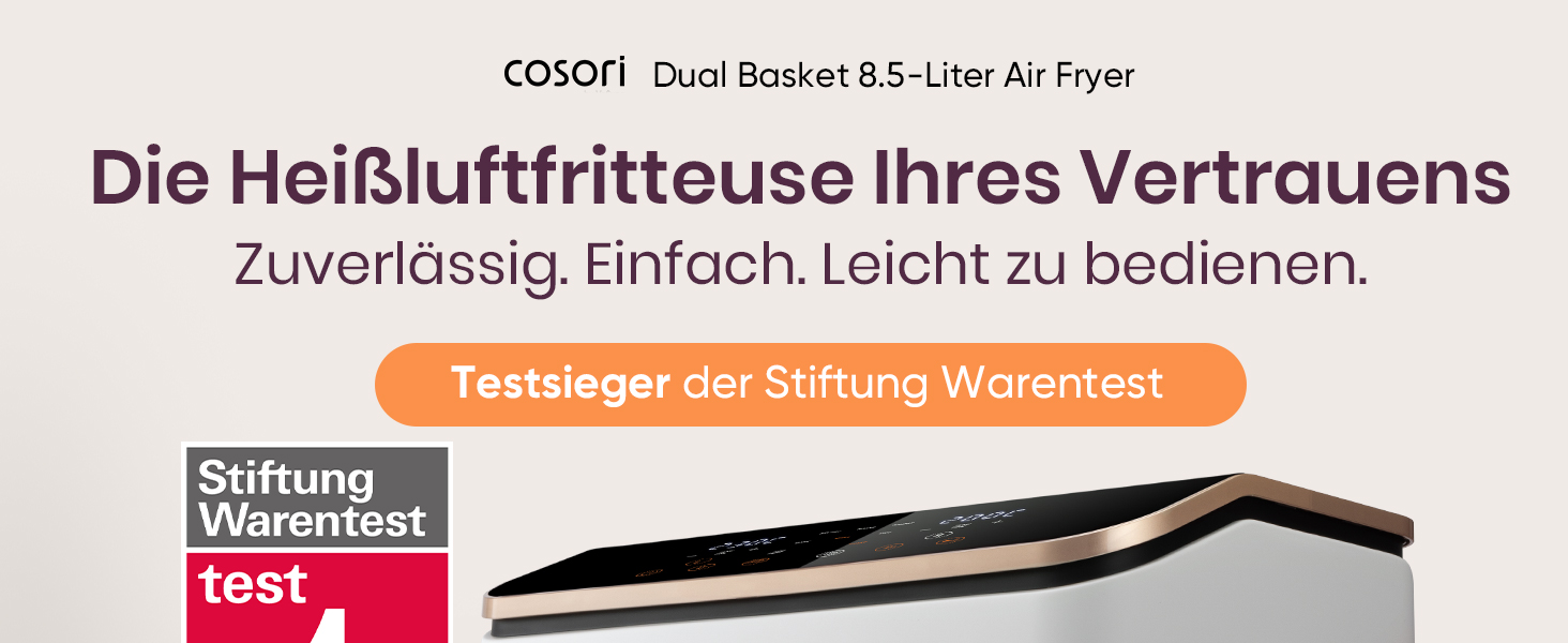 Фритюрниця без олії COSORI з 2 камерами, 8.5 л, 6-в-1, з вікном, чорно-біла