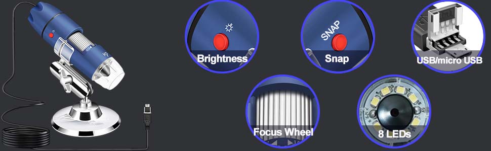 Цифрова мікроскоп-камера Ninyoon 1080P USB для iPhone, iPad, Android, PC, 50-1000x, з підсвічуванням