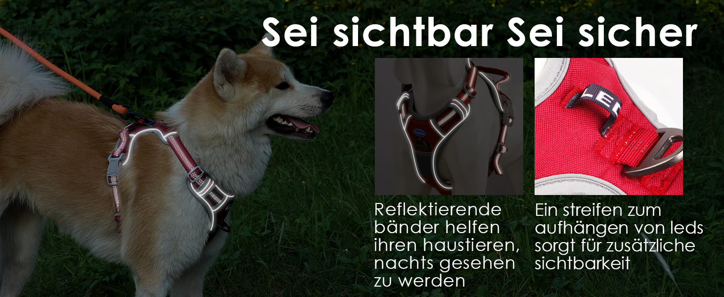 Шлейка для собак ThinkPet No-Pull, дихаюча, для малих, середніх та великих собак, регульована, м'яка, для прогулянок, безпечна, з контролем, з підкладкою, світловідбиваюча, червона, з повідком 150 см, розмір M