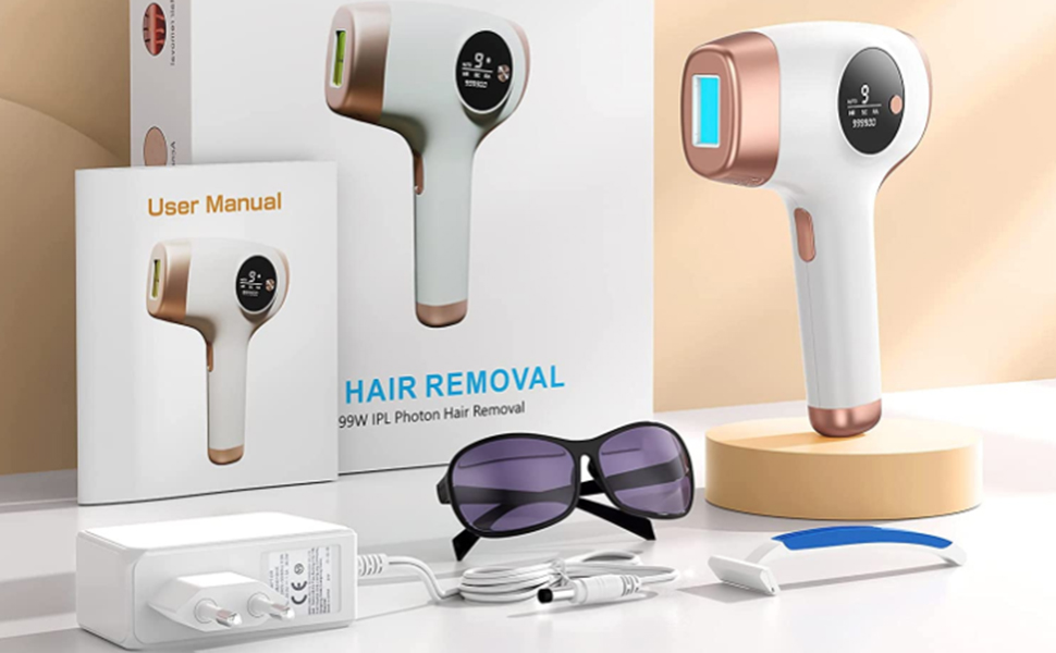 Пристрій для епіляції IPL: для жінок та чоловіків, 9 рівнів енергії, 999 000 імпульсів, безпечний для дому (обличчя, тіло, бікіні)
