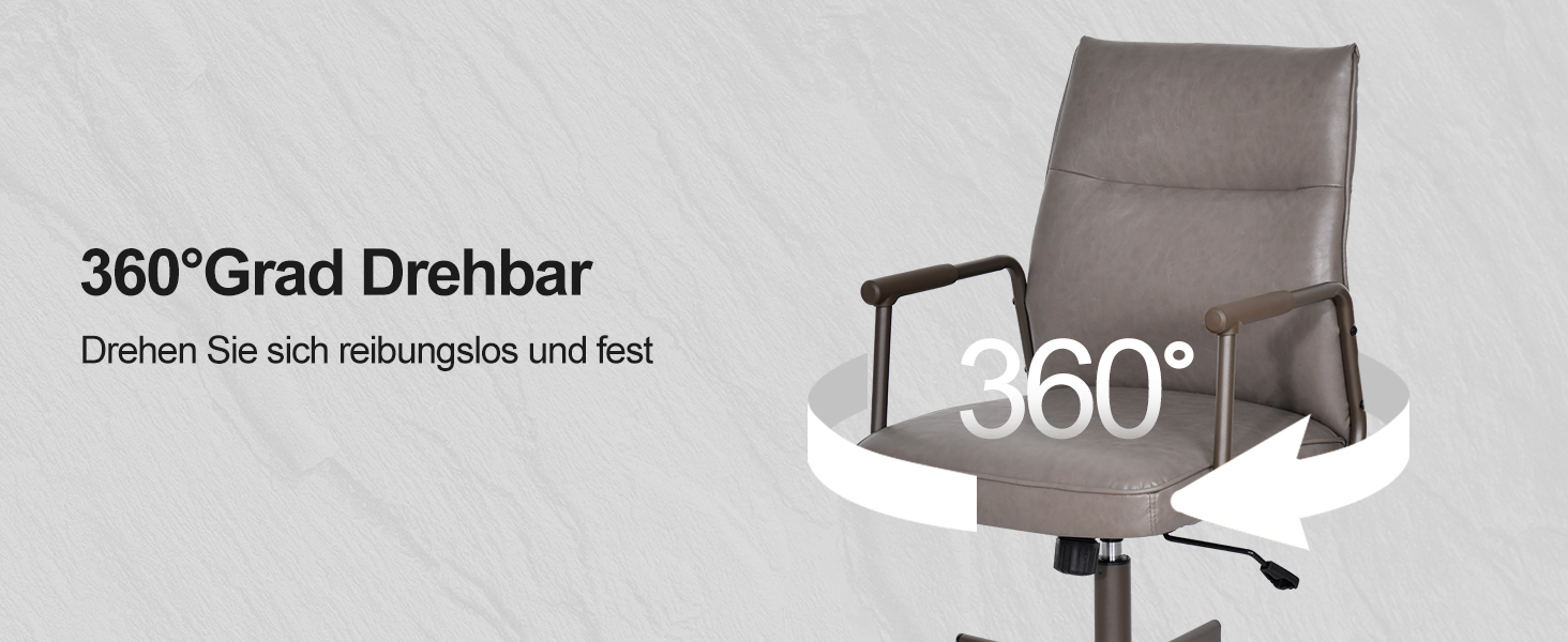 Офісне крісло Duhome з регулюванням висоти, поворот на 360°, матеріал PVC, для офісу, вітальні, спальні (сірий)
