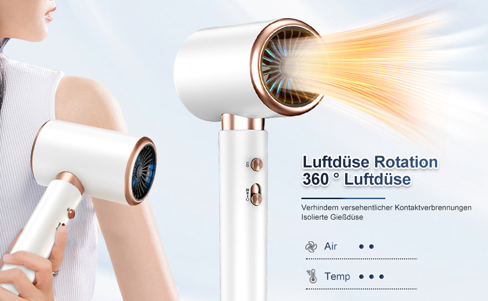 Професійний фен CUBTEM 2400W з іонізацією, для подорожей, з захистом від перегріву, білий