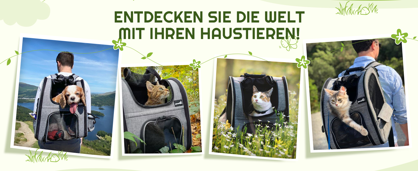 Pecute Pet Carrier Backpack with Mesh Window - Portable & Foldable Cat & Dog Carrier Bag - Breathable, Lightweight, Waterproof Oxford Cloth - Large Capacity, Non-Slip, Black, Classic Mesh (L)