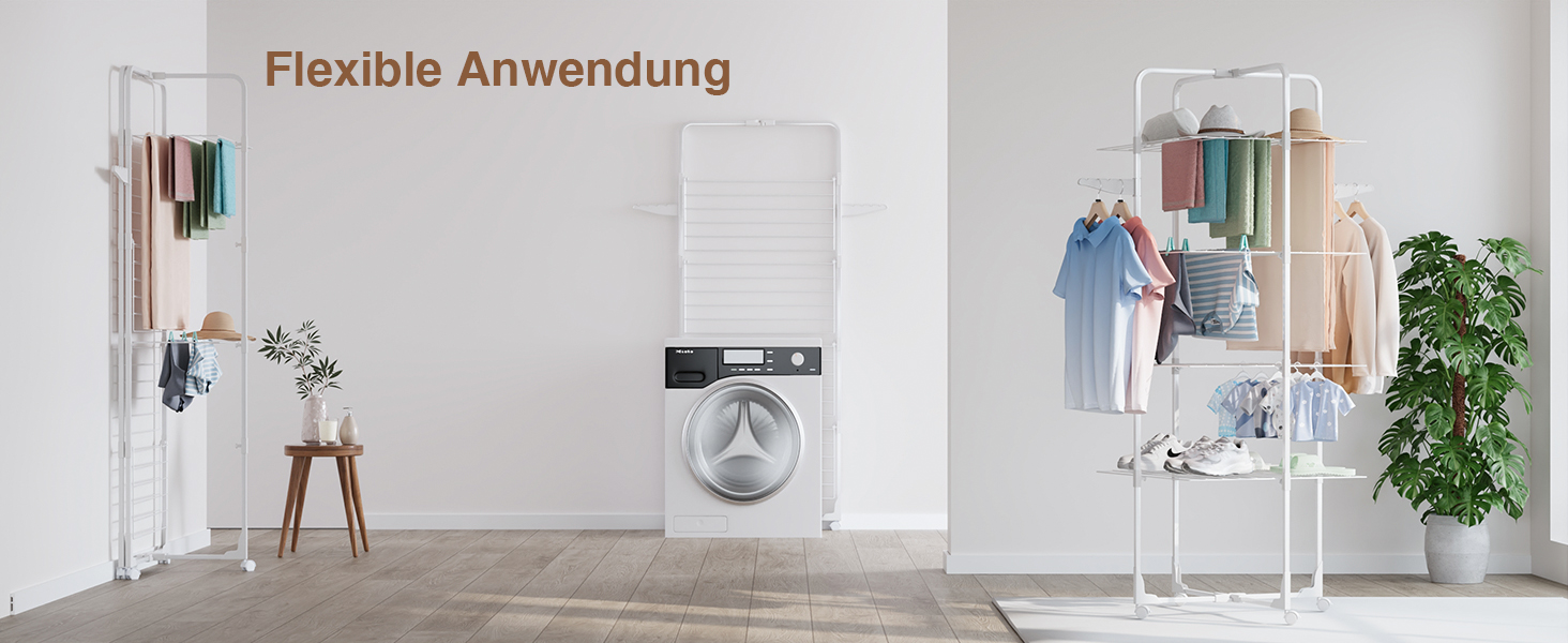 Стійка для сушіння білизни Innotic з 4 рівнями, складна та компактна на колесах, 168 см, для балкону та маленьких квартир, біла