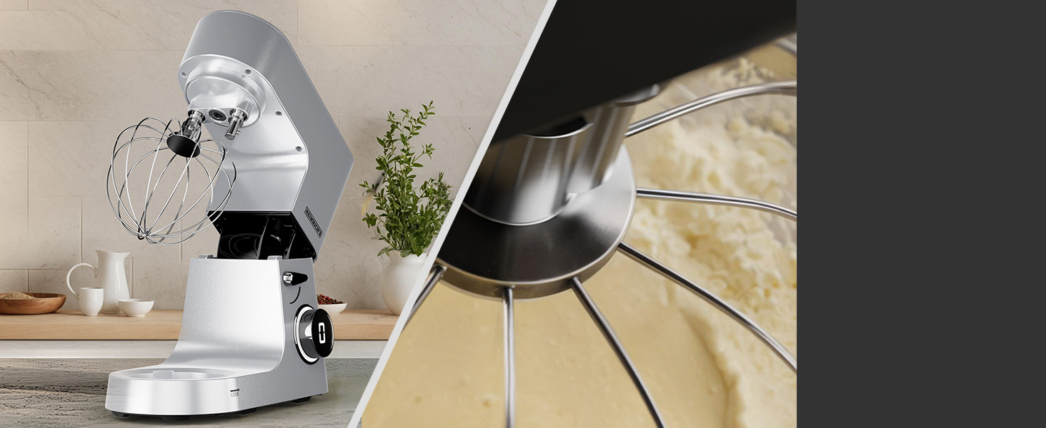 Кухонна машина Heinrichs з подвійним гаком для тіста, міксер, 2500W, 8L чаша з нержавіючої сталі, 8 швидкостей, тиха робота, колір