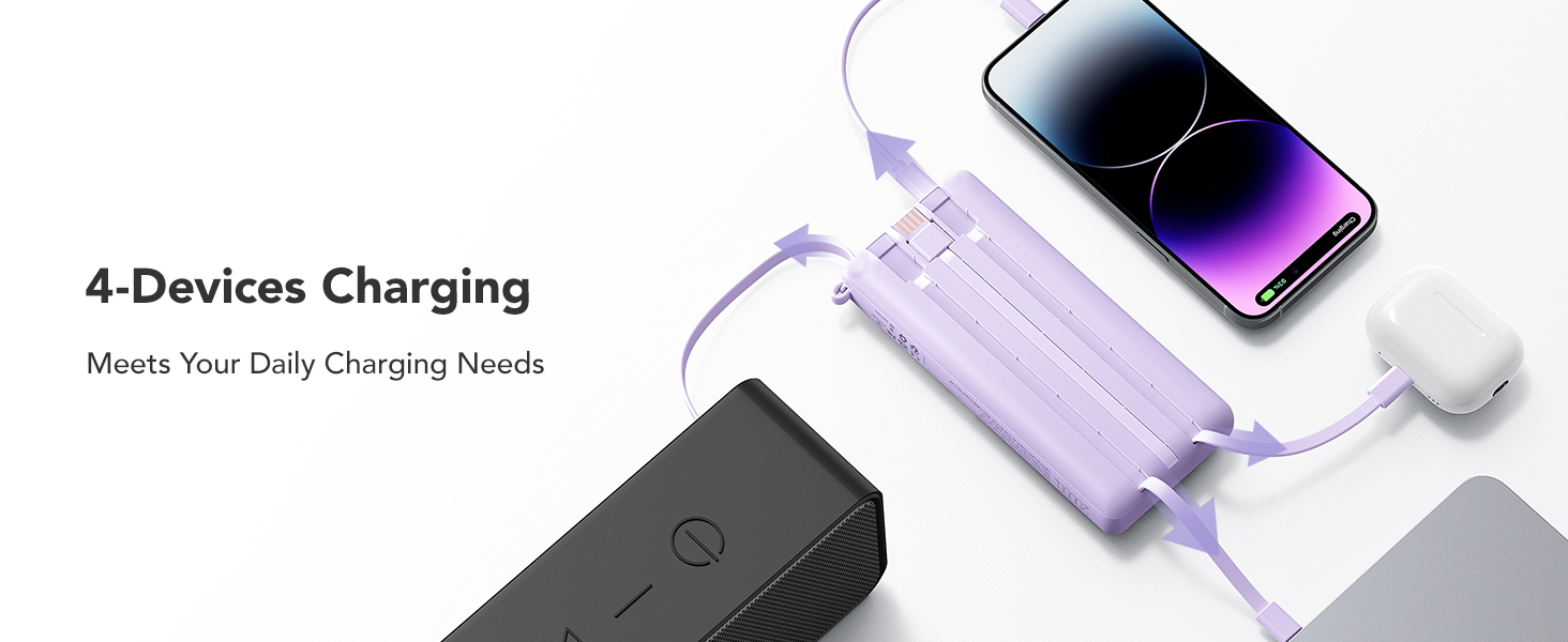 Power Bank VRURC 20000mAh з LED дисплеєм, 22,5W швидка зарядка USB-C, білий/фіолетовий