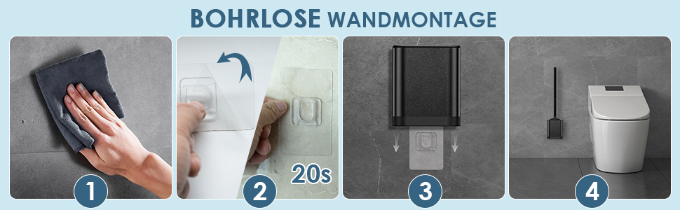 Силіконова щітка для унітазу Klobürste з нержавіючої сталі та контейнером, гнучка щітка для туалету, набір для кріплення на стіну без свердління, для ванної кімнати (чорний)