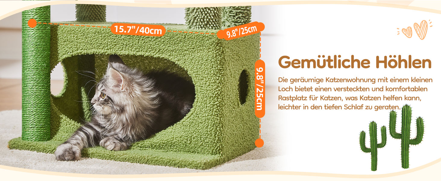 Кігтеточка Taoqimiao Klein, 98 см: котячий будиночок, корзина, 4 стовпчики, м'ячі, зелений (MS029SW)