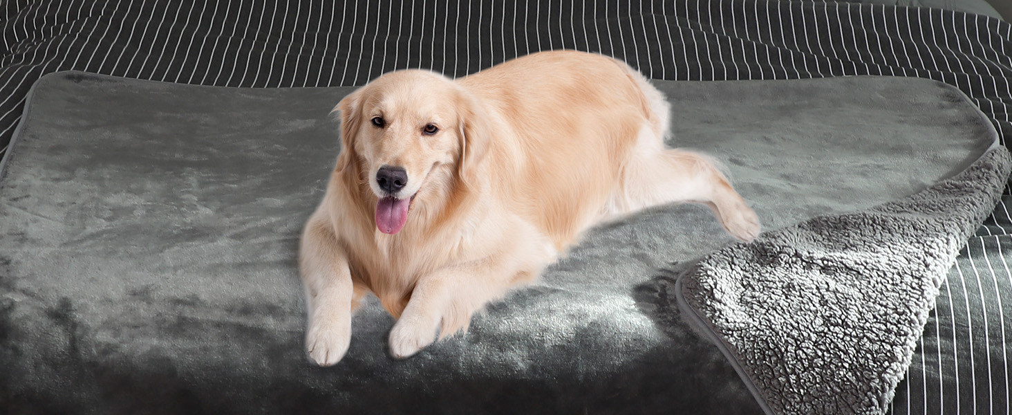 PETTOM Плед для собак і котів з флісу, водовідштовхуючий, 152 x 127 см (Сірий + Темно-сірий)