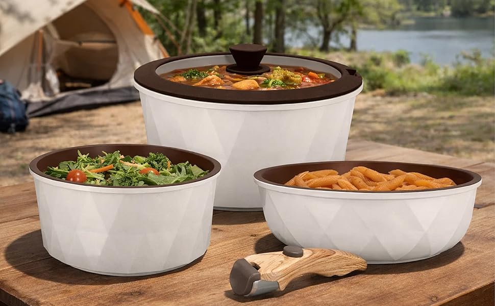 Набір посуду 9 предметів з антипригарним покриттям Diamant Beige: каструлі та сковорідки для всіх плит, включаючи індукційні. Без PFOA/PFAS