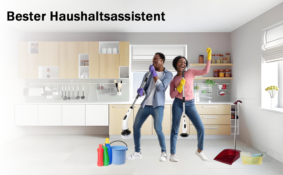 Електрична ротаційна щітка для прибирання: 8 насадок, регульована ручка, USB-C зарядка. Підходить для підлоги, плитки, ванної, кухні та душу