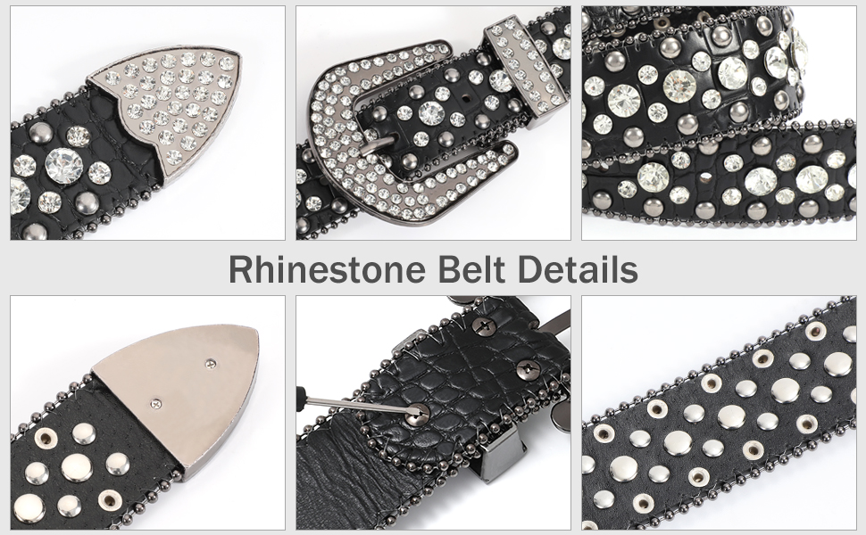 Стильний ремінь LEACOOLKEY з камінням та заклепками, жіночий та чоловічий, PU шкіра, для джинсів, чорний