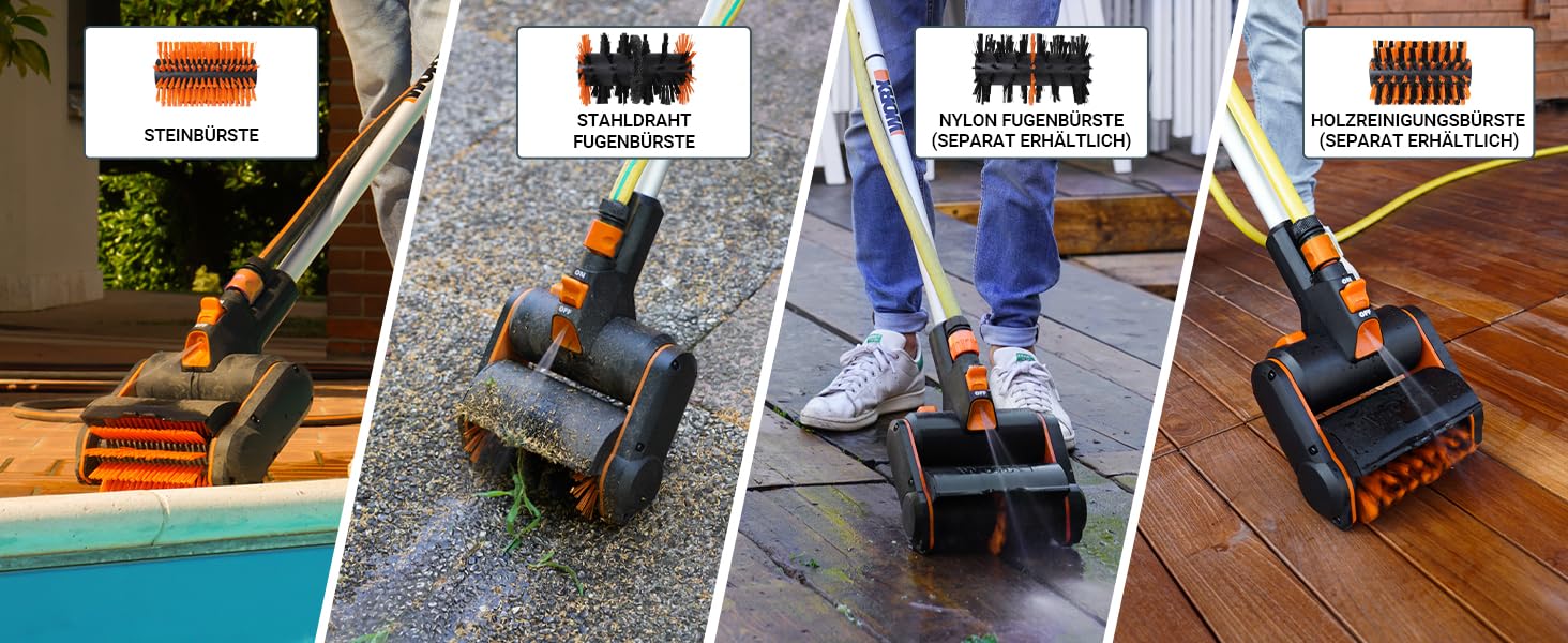 Акумуляторна мультищітка WORX WG441E.9 20В для очищення каменю та деревини, видалення бур'янів, з водяним підключенням, PowerShare, без акумулятора та зарядного (комплект 4Аг акумулятор і зарядка)