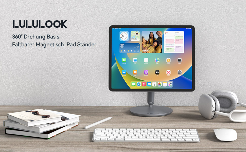 Магнітна підставка LULULOOK для iPad Pro 12.9 та iPad Air 13'' M4/M3/M2 — поворотна на 360°, складна, алюмінієва