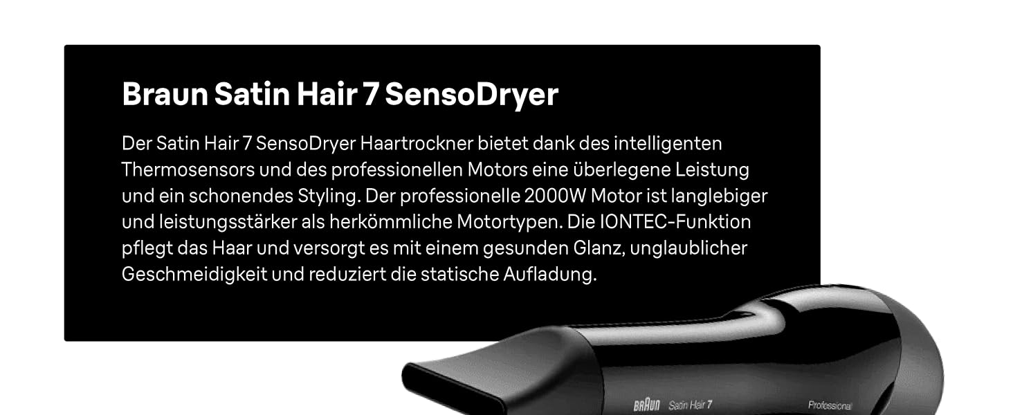Професійний фен для волосся Braun Satin Hair 7 SensoDryer HD785 з термосенсором, іонізацією IonTec та дифузором, чорний