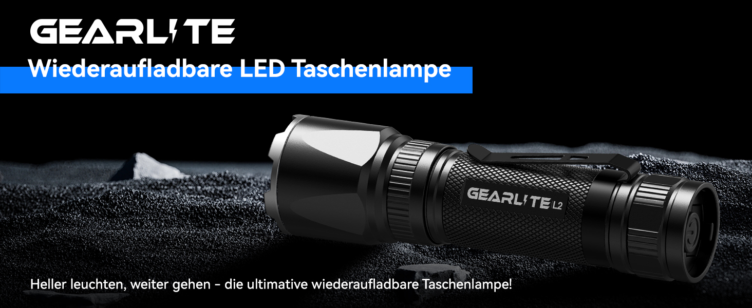 Тактичний ліхтарик GEARLITE 2 шт. - LED, 3000 люмен, Zoom, 3 режими, водонепроникний IP65, для кемпінгу, риболовлі, тактики