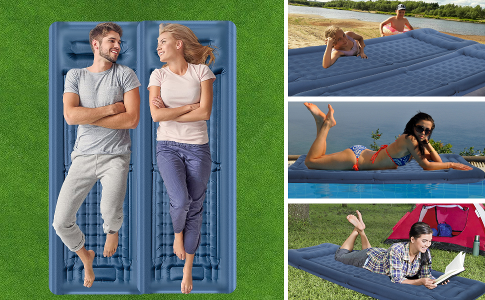 Douthfolle 12cm Camping Sleeping Pad - Inflatable Sleeping Mat with Foot Pump - Waterproof & Super King Size for Hiking, Outdoor, Camping, Tent & Travel