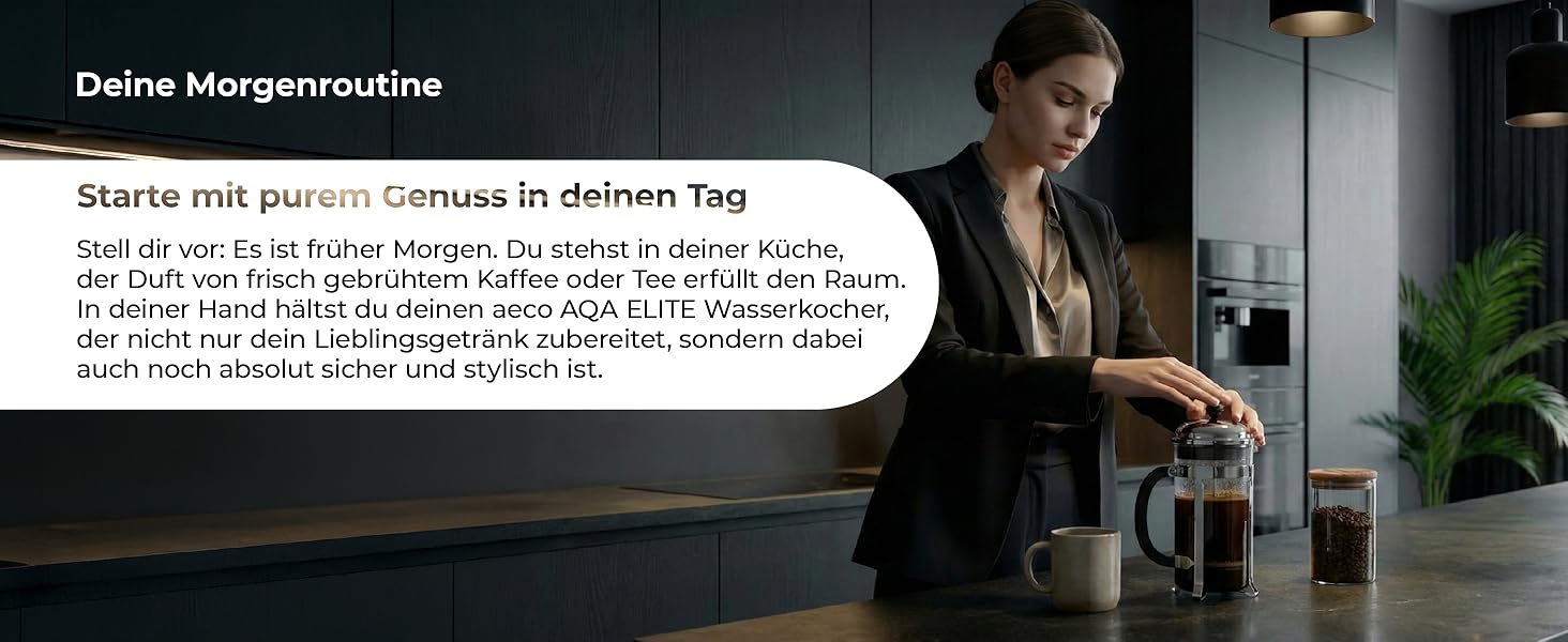 Електричний чайник Aeco AQA NEO з нержавіючої сталі, 1.7 л, 2150 Вт, без BPA, фільтр від накипу, бездротовий, CoolTouch, шампань срібло (Aqa Elite (чорний матовий))