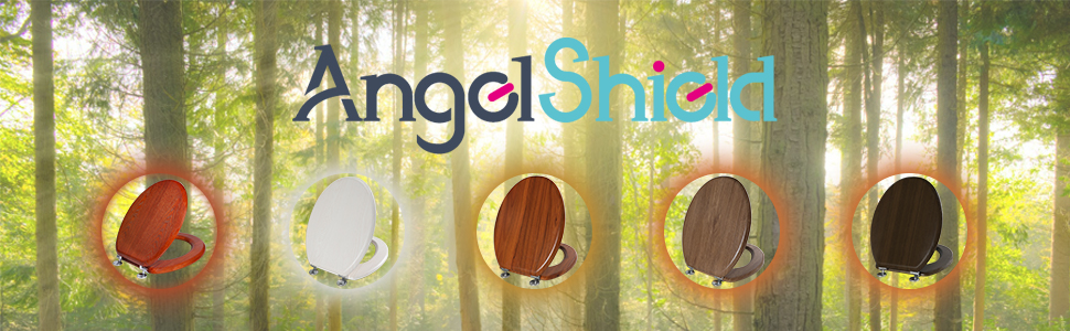 Сидіння для унітаза Angel Shield з натурального дерева (дуб), з системою плавного закривання та швидкого відкривання, антибактеріальне, колір: дуб жовтий