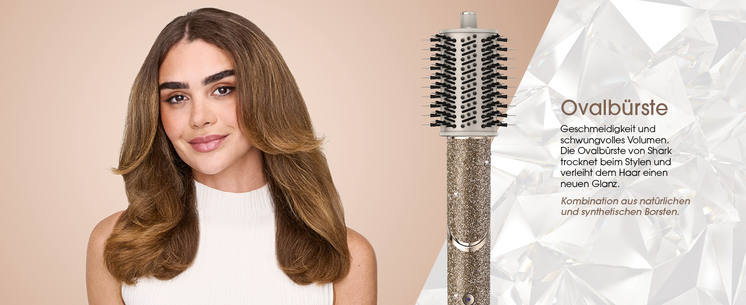 Фен-щітка Shark FlexStyle Sparkle Limited Edition Gold Diamond 5-в-1 з набором насадок (локон, щітка-гребінець, овальна, концентр., дифузор), HD446JSEU