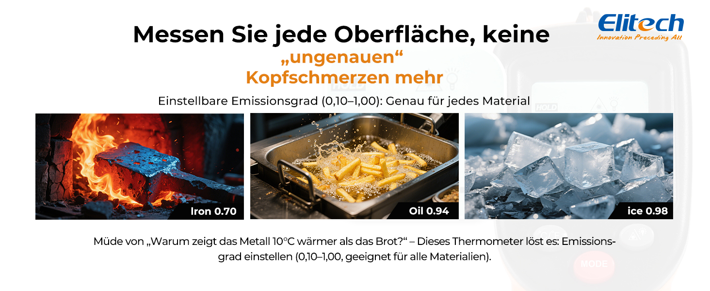 Інфрачервоний термометр Elitech -50~530℃: швидке вимірювання, лазерна ціль, для промисловості, будівництва та дому