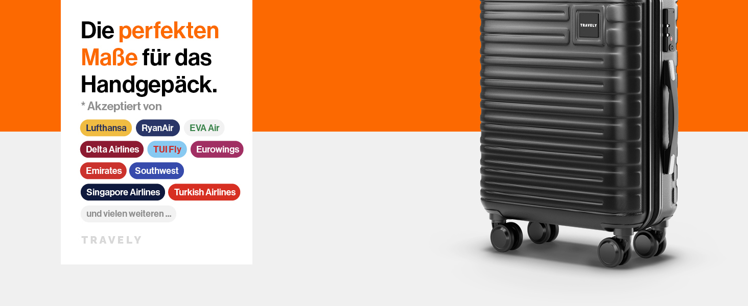 Чемодан ручної поклажі Travely Premium 55x40x20cm - 36L, з TSA замком та м'якими колесами, сумісний з Ryanair, Lufthansa, Eurowings