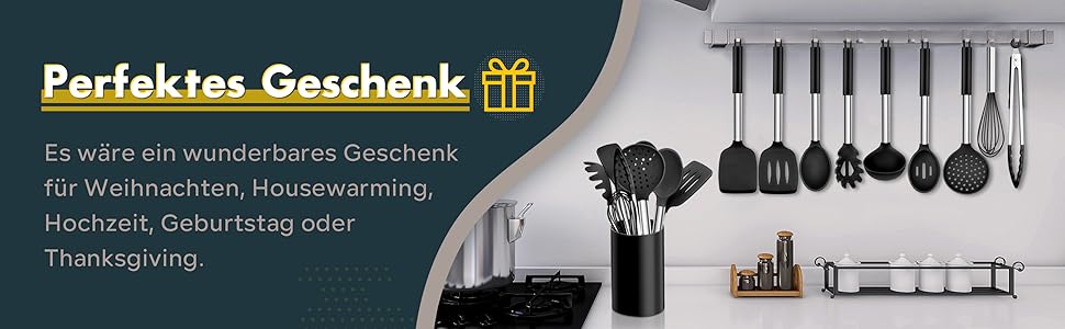 Набір кухонного приладдя Homikit 10 шт. силіконовий з нержавіючою сталлю, чорний, антипригарний, жаростійкий, для посуду, безпечний, можна мити в посудомийній машині