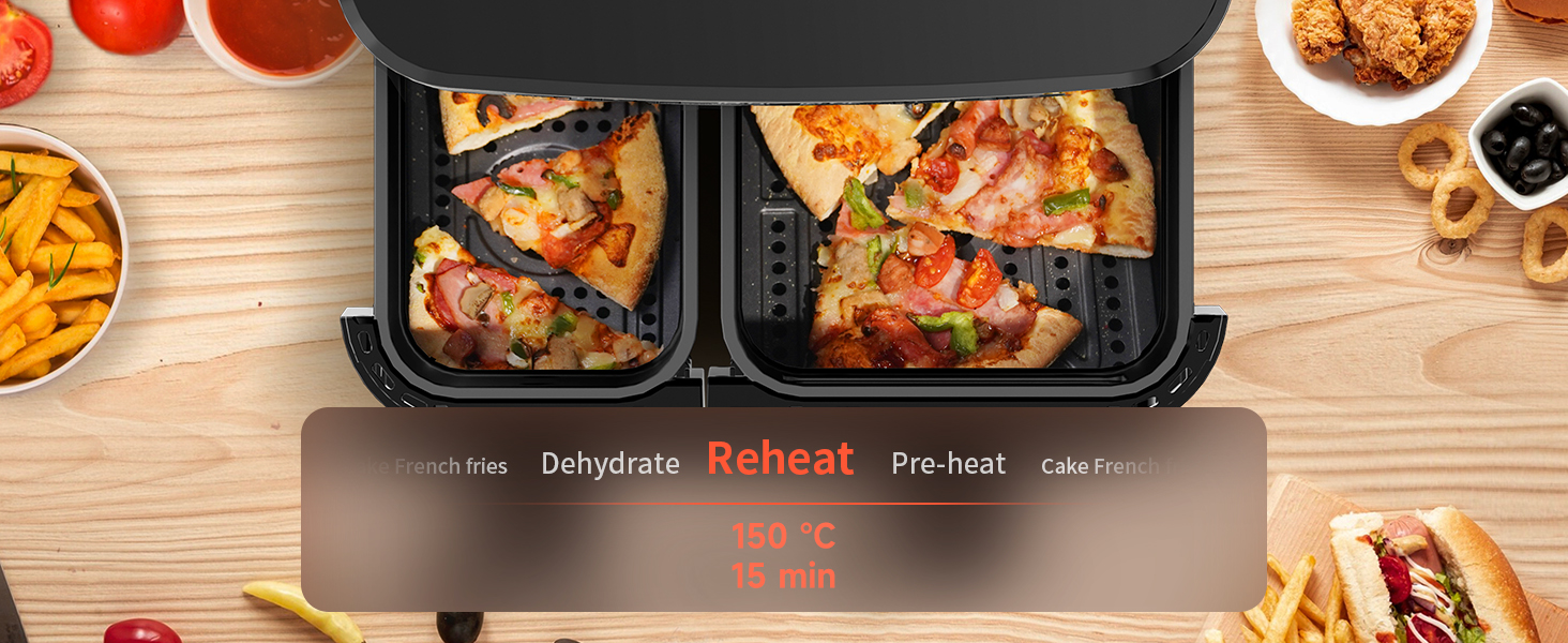 Фритюрниця TOKIT з подвійним зондом, 2800 Вт, 10 л, 12 програм, з вікном, без олії, 2 ящики, LED-touchscreen, 90% менше жиру