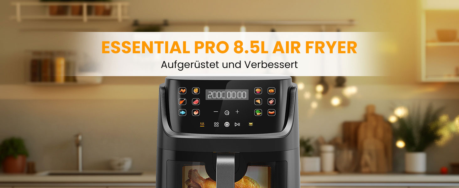 G12 Ultra 8.5L Air Fryer XL with Window - 1785W Electric Air Fryer with LED Touchscreen, 12 Functions, Dishwasher-Safe Baskets