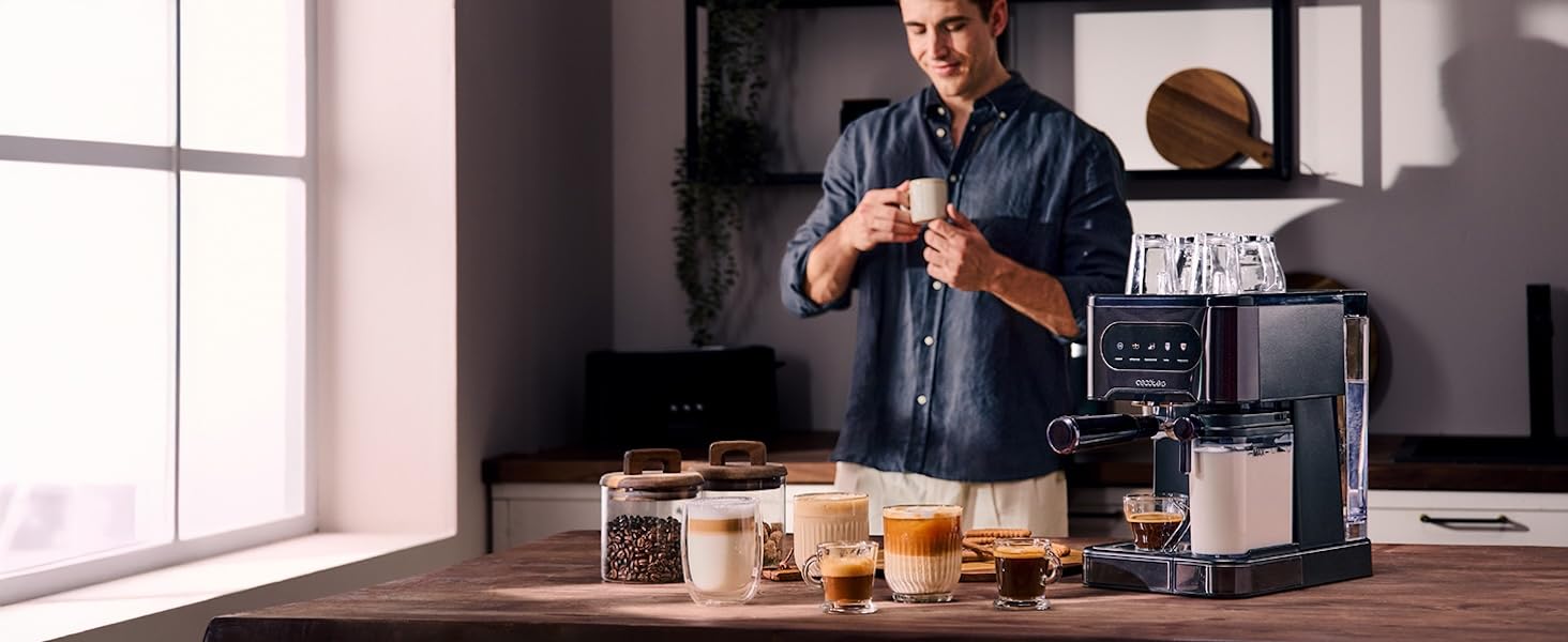 Кавомашина Cecotec Power Espresso 20 ColdBrew Latte Fresh: 1350W, 20 Бар, ColdBrew, Сенсорний екран, 1.5л резервуар, капучинатор, нержавіюча сталь