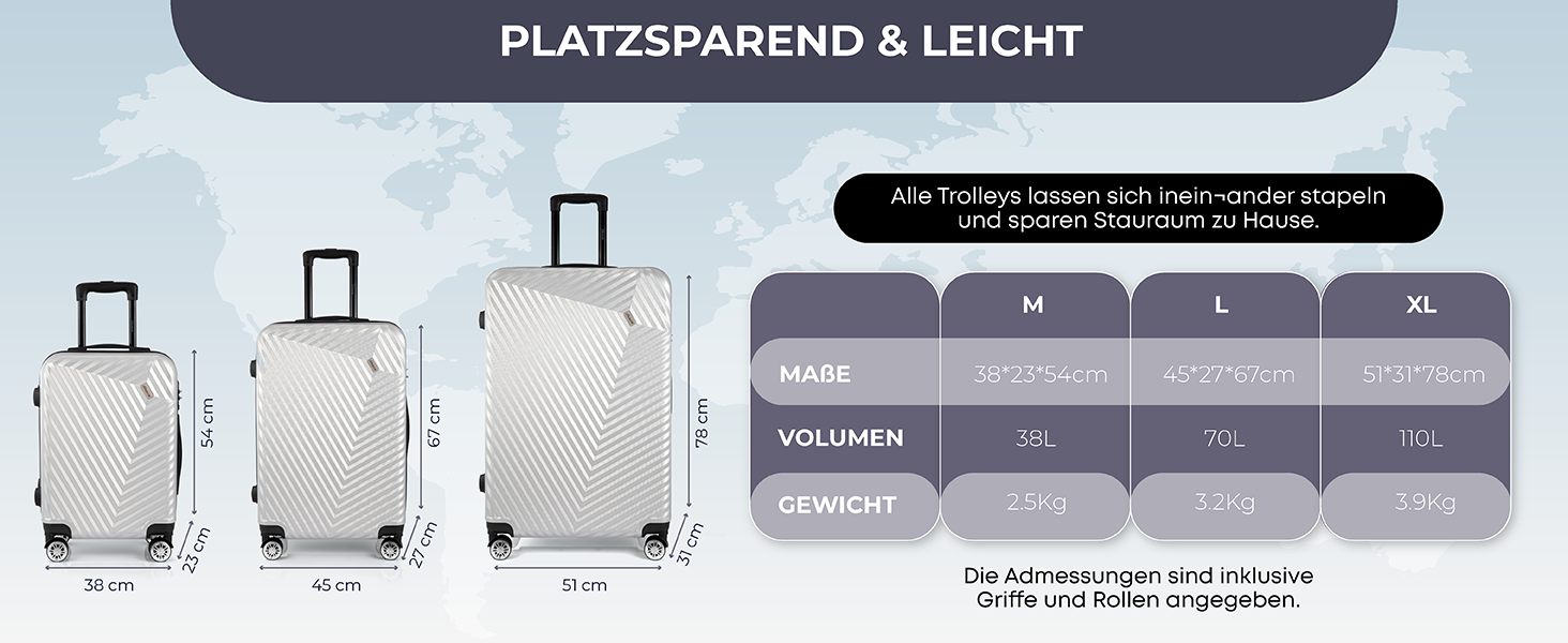 Набір валіз xRace 3 шт. ABS, 20/24/28 дюймів, ручна поклажа, TSA, 360° колеса, стійкий до ударів, преміум підкладка (Сріблястий)