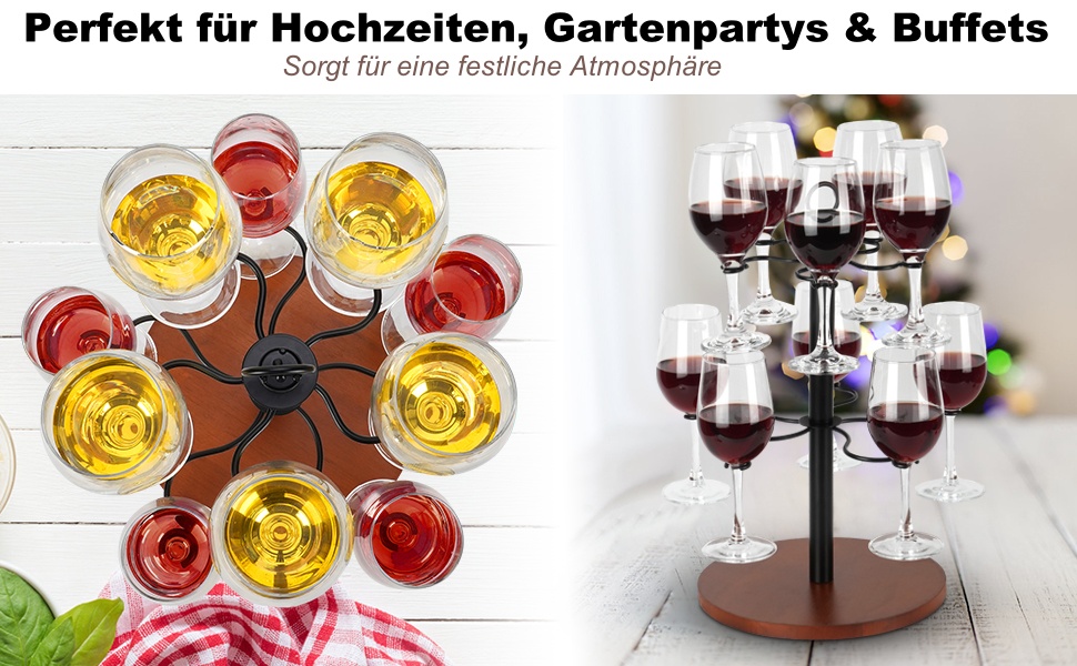 Стійка для келихів JUJOYBD на 10 келихів: 2-рівнева підставка для вина, Aperol та коктейльних келихів, з дерев'яним основанням для вечірок, свят та заходів на відкритому повітрі